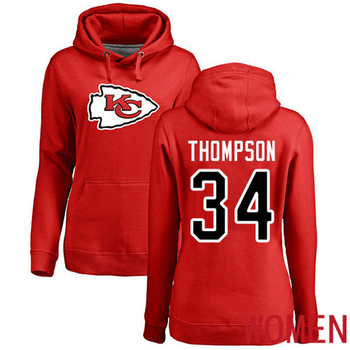 Women Football Kansas City Chiefs #34 Thompson Darwin Red Name and Number Logo Pullover Hoodie->kansas city chiefs->NFL Jersey